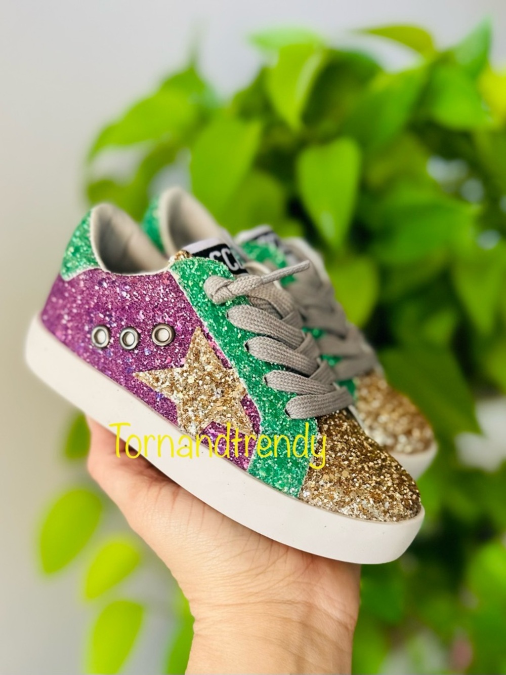 Kids Mardi Gras Glitter Star Sneakers